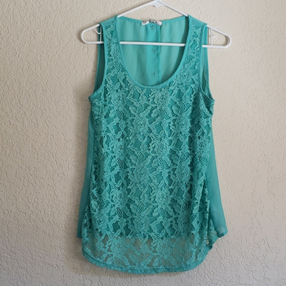 Lacey Turquoise/Teal Papaya Sleeveless Blouse